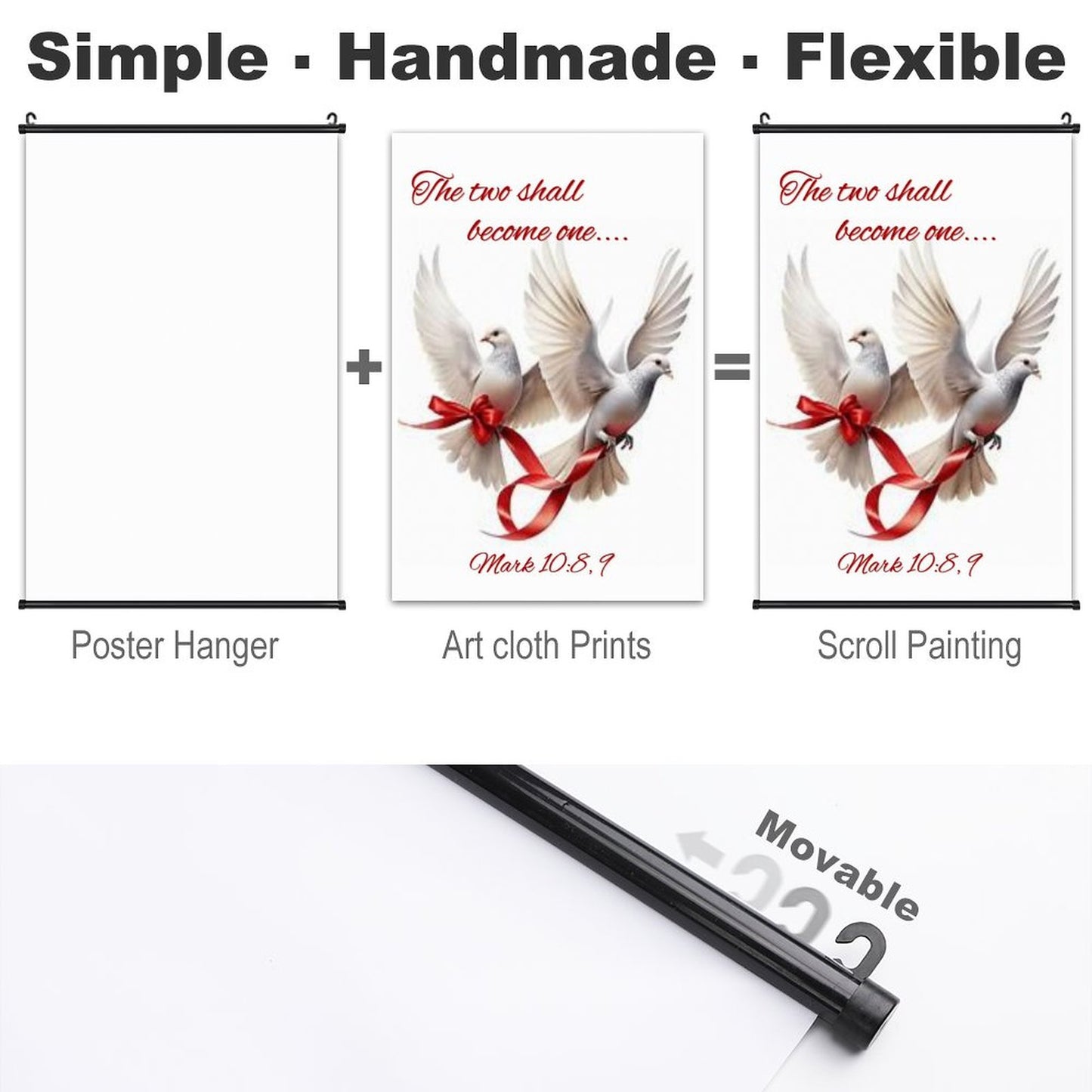 Canvas Hanging Poster with Scrolls-16"x24"/ 40x60cm-TWO SHALL BECOME ONE