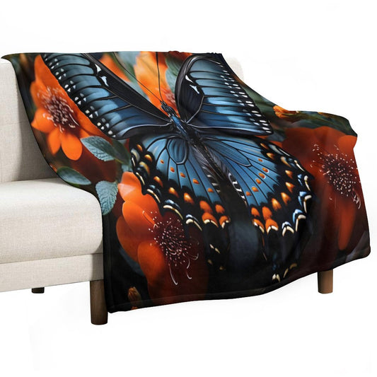 280gsm Flannel Blanket-60"x80" (Dual-sided Printing)-BLUE BUTTERFLY