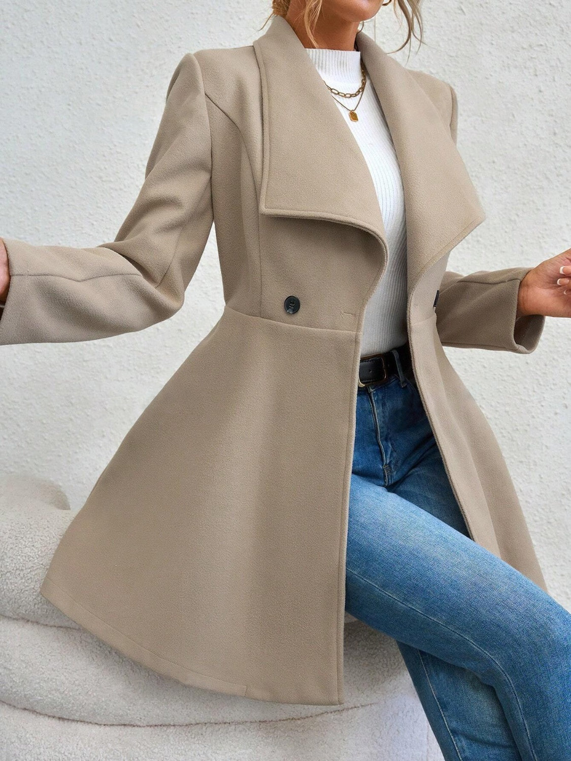 Collared Neck Button Up Long Sleeve Coat (red/black/tan/tan/mustard)-SMALL-XL