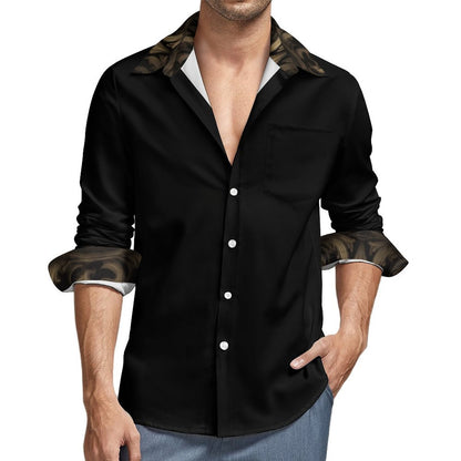 BLACK & GOLD ACCENT Men's Long Sleeve Shirt with Pocket-*XS-6XL
