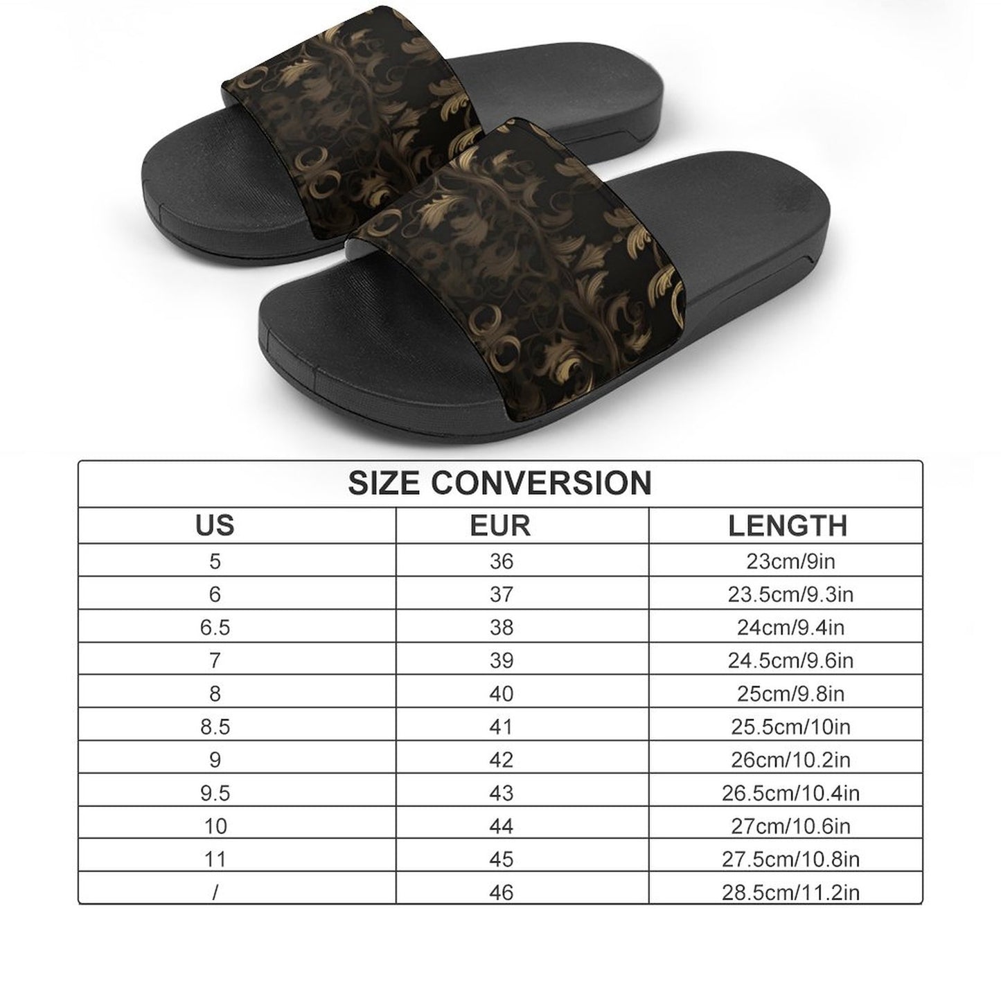 BLACK & GOLD ACCENT Unisex PVC Slippers or Slides