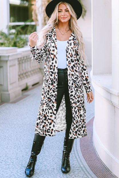 Leopard Open Front Long Sleeve Cover Up-SMALL-XL