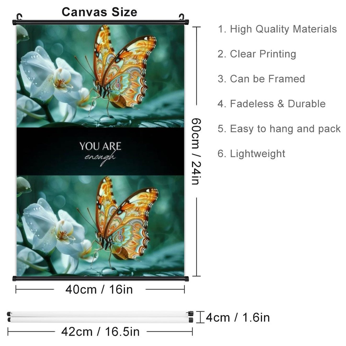 Canvas Hanging Poster with Scrolls-16"x24"/ 40x60cm-YOU ARE ENOUGH