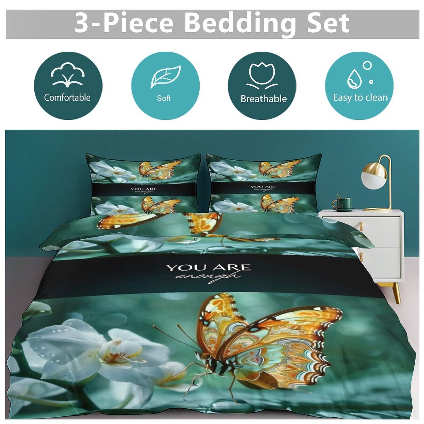 3-Piece Bedding Set (KING/CALIFORNIA KING)-102"x90"/ 259x229cm (Dual-sided Printing)-YOU ARE ENOUGH
