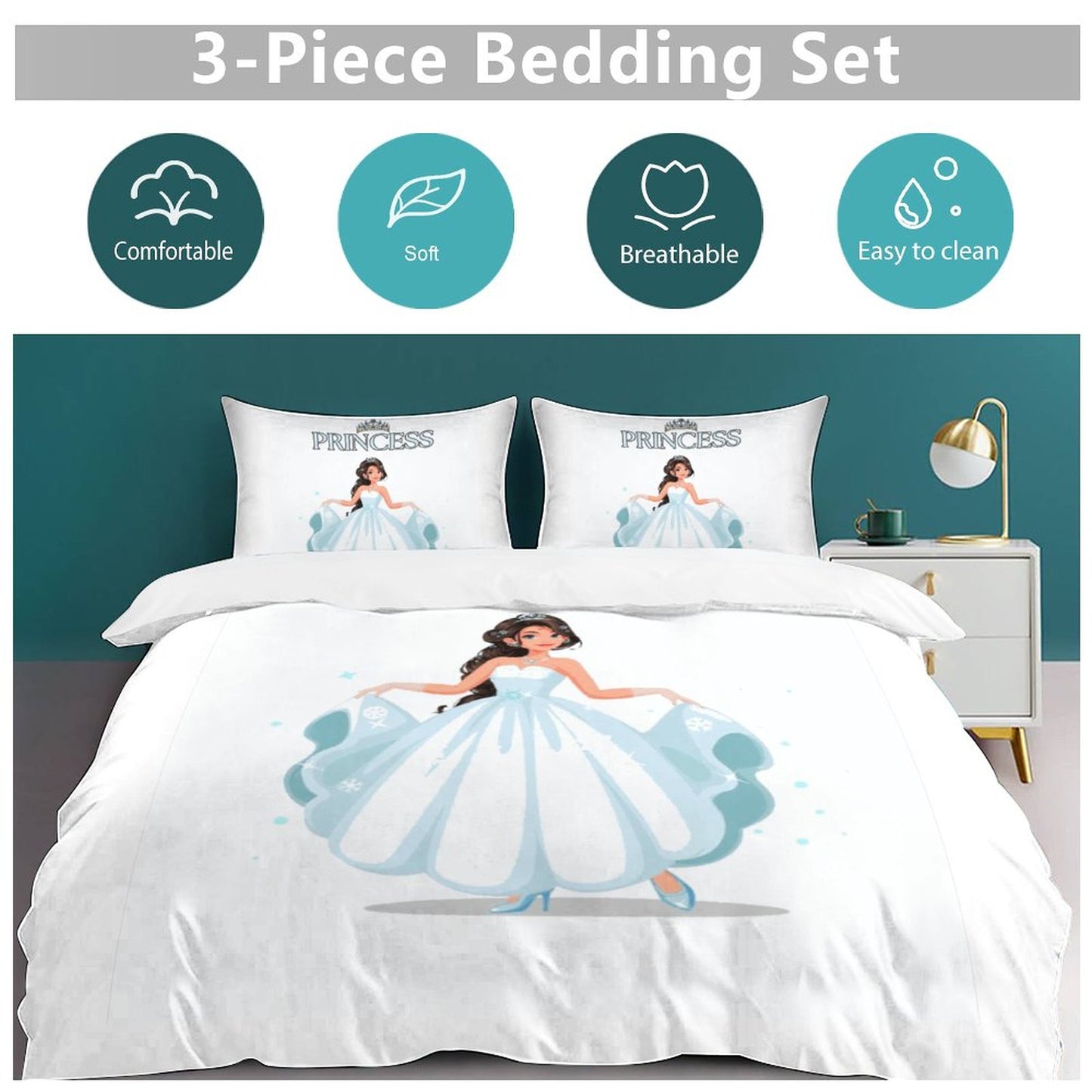 3-Piece Bedding Set-86"×70"/ 218×177cm (Dual-sidede Printing)