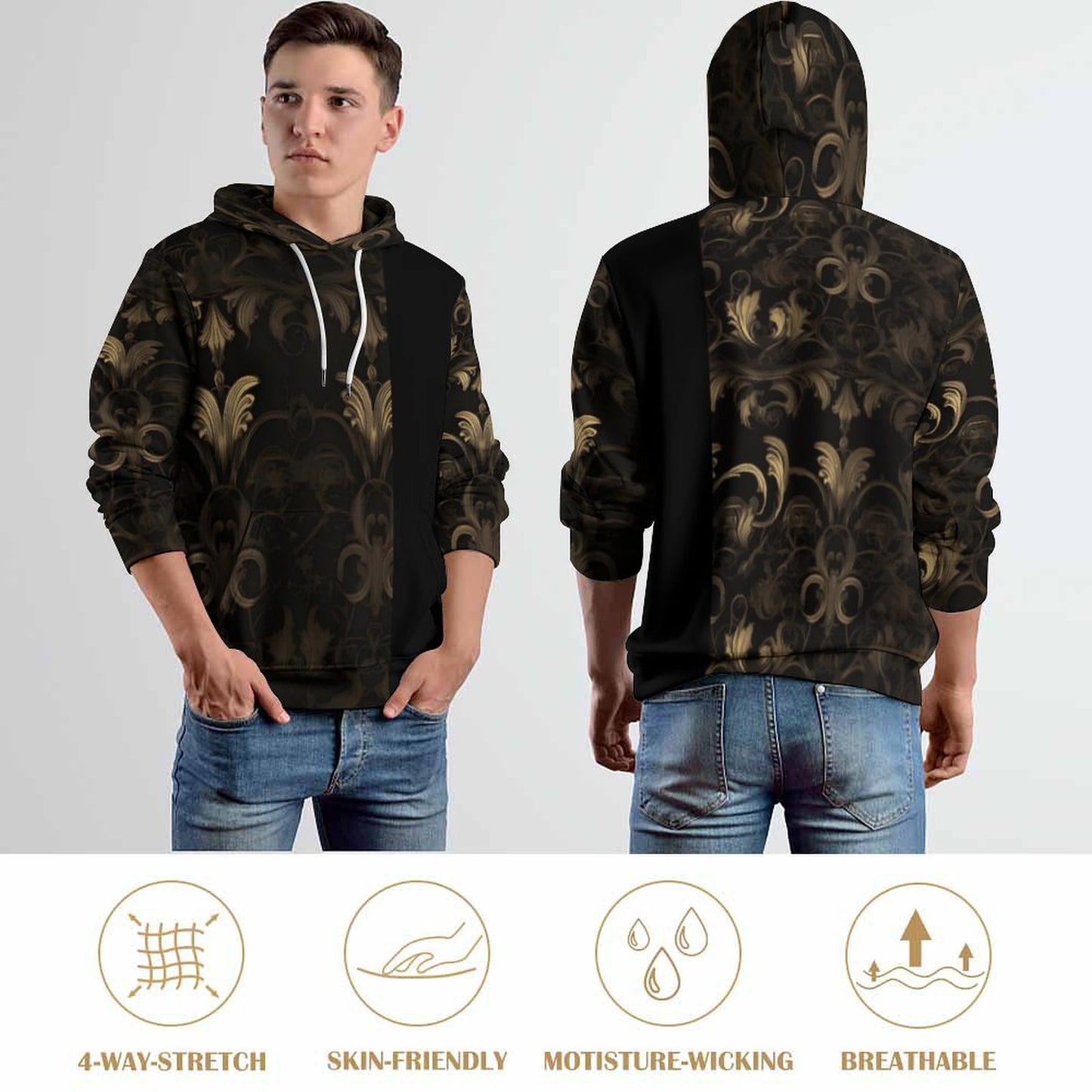 230gsm Men's Cool Hoodie with Double-layer Cap (All-Over Printing)