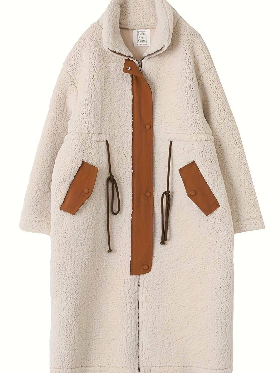 Plus Size Drawstring Zip Up Turtleneck Sherpa Coat-1XL-5XL