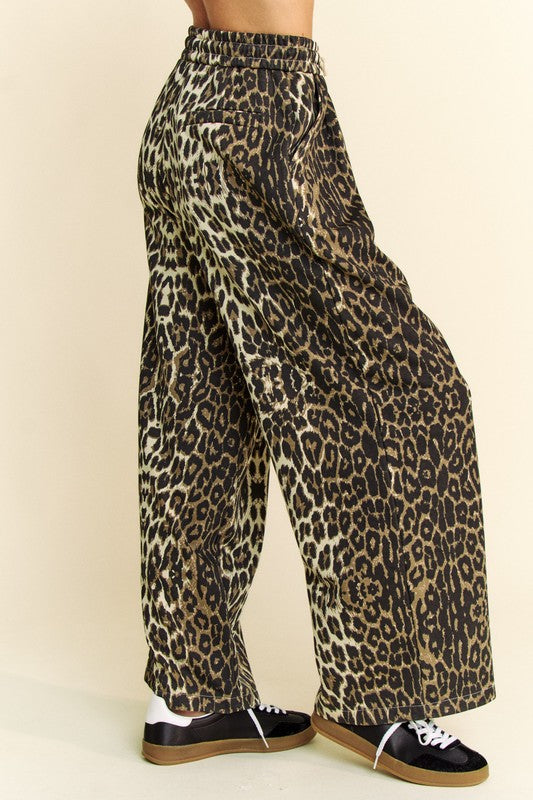 Davi & Dani Leopard Wide Leg Pants-S-L