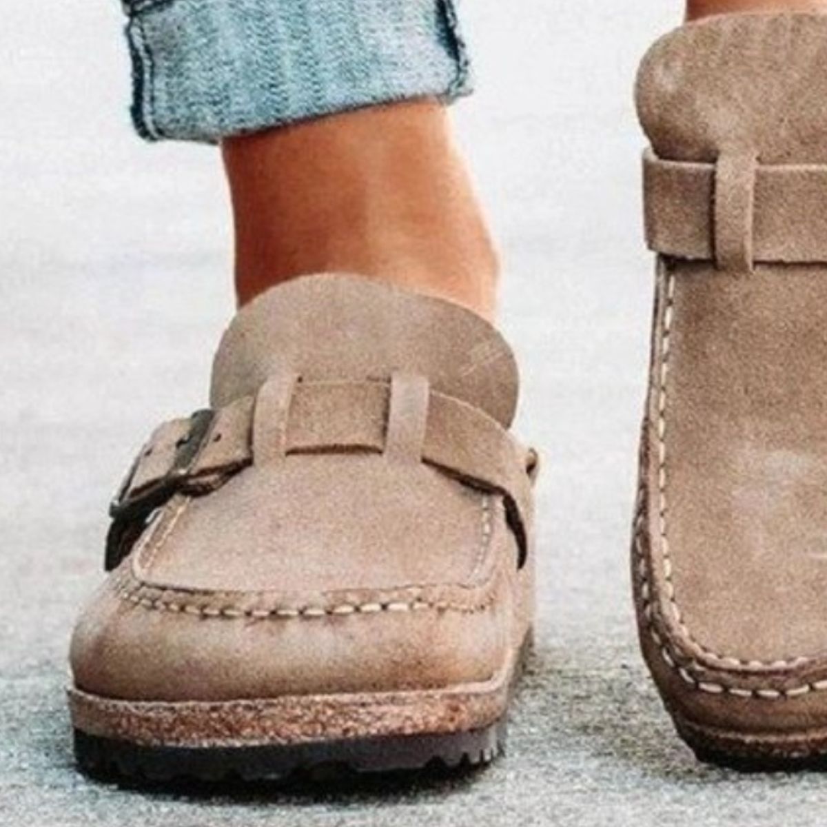 Round Toe Low Heel Buckle Loafers (khaki/black/purple/sage/caramel)