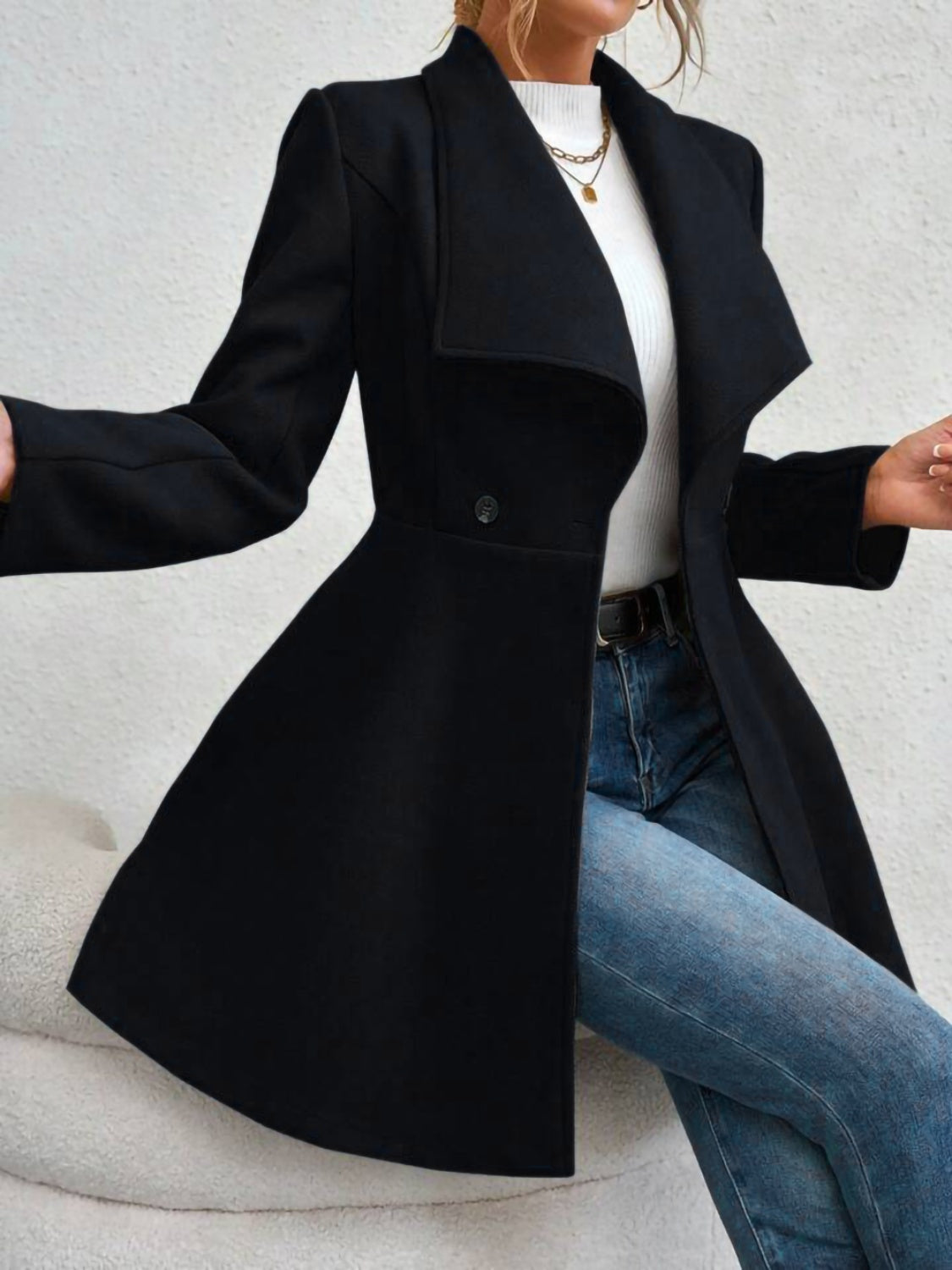 Collared Neck Button Up Long Sleeve Coat (red/black/tan/tan/mustard)-SMALL-XL
