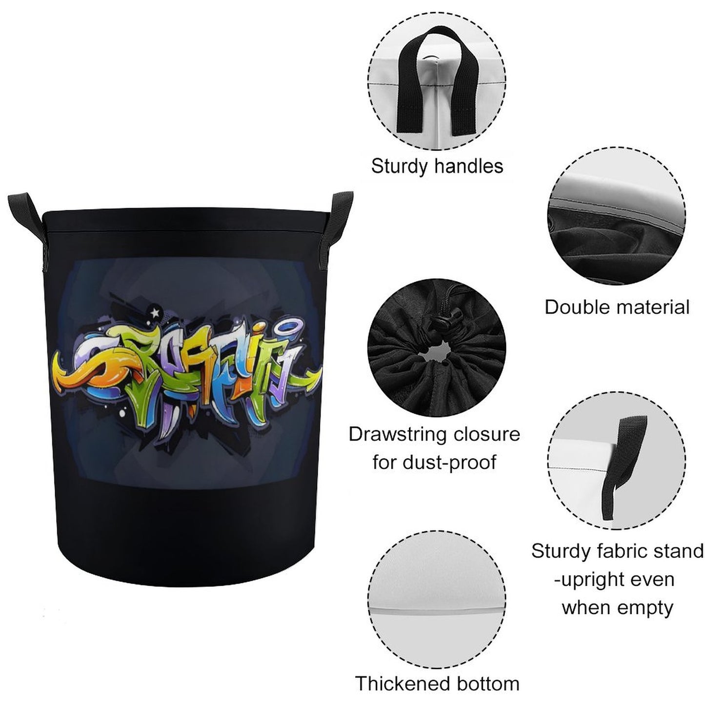 COLORFUL GRAFFITI Drawstring collapsible Laundry Basket