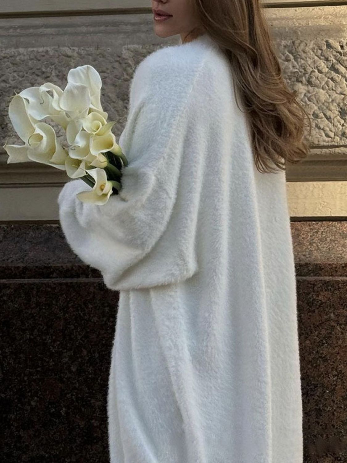 Fuzzy Open Front Solid Color Cardigan (white/tan/grey/pink/black) ONE SIZE