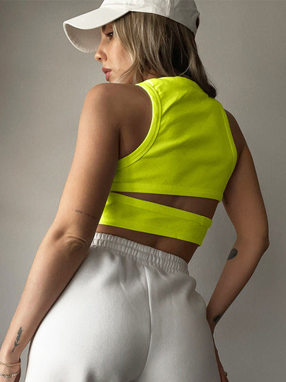 Cutout Round Neck Tank-*XS-L (white/gray/moss/orange/black/caramel/mid green/lemon/lavender)