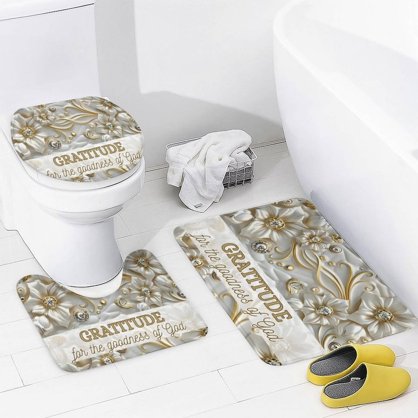 Shower Curtain Set with 3 Rugs