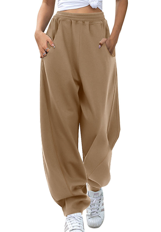 Elastic Waist Sweatpants with Pockets (black/tan/grey)-SMALL-2XL