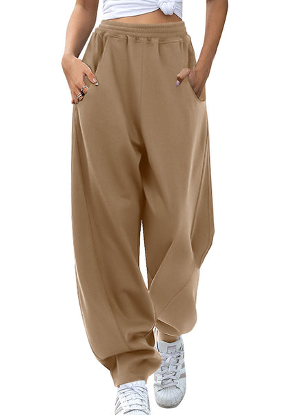 Elastic Waist Sweatpants with Pockets (black/tan/grey)-SMALL-2XL