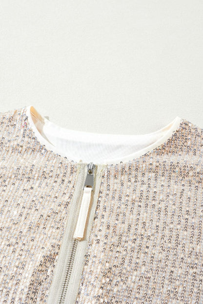 Sequin Zip Up Long Sleeve Jacket (black/cream)-SMALL-XL
