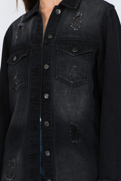 American Bazi Distressed Frayed Hem Denim Jacket (S/M/L)