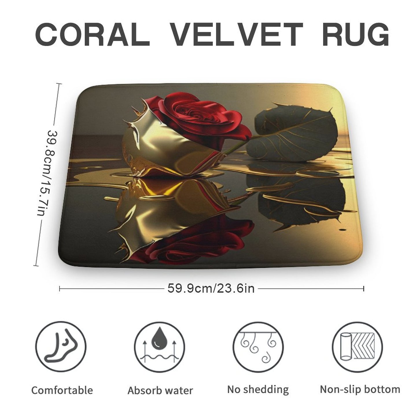 ROSE IN GOLD Coral Velvet Rug-15.7"x23.6"/ 40x60cm