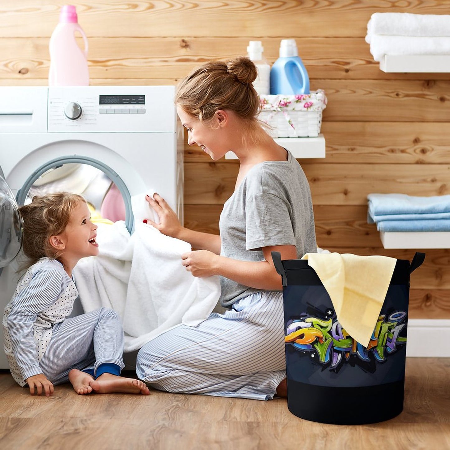 COLORFUL GRAFFITI Drawstring collapsible Laundry Basket