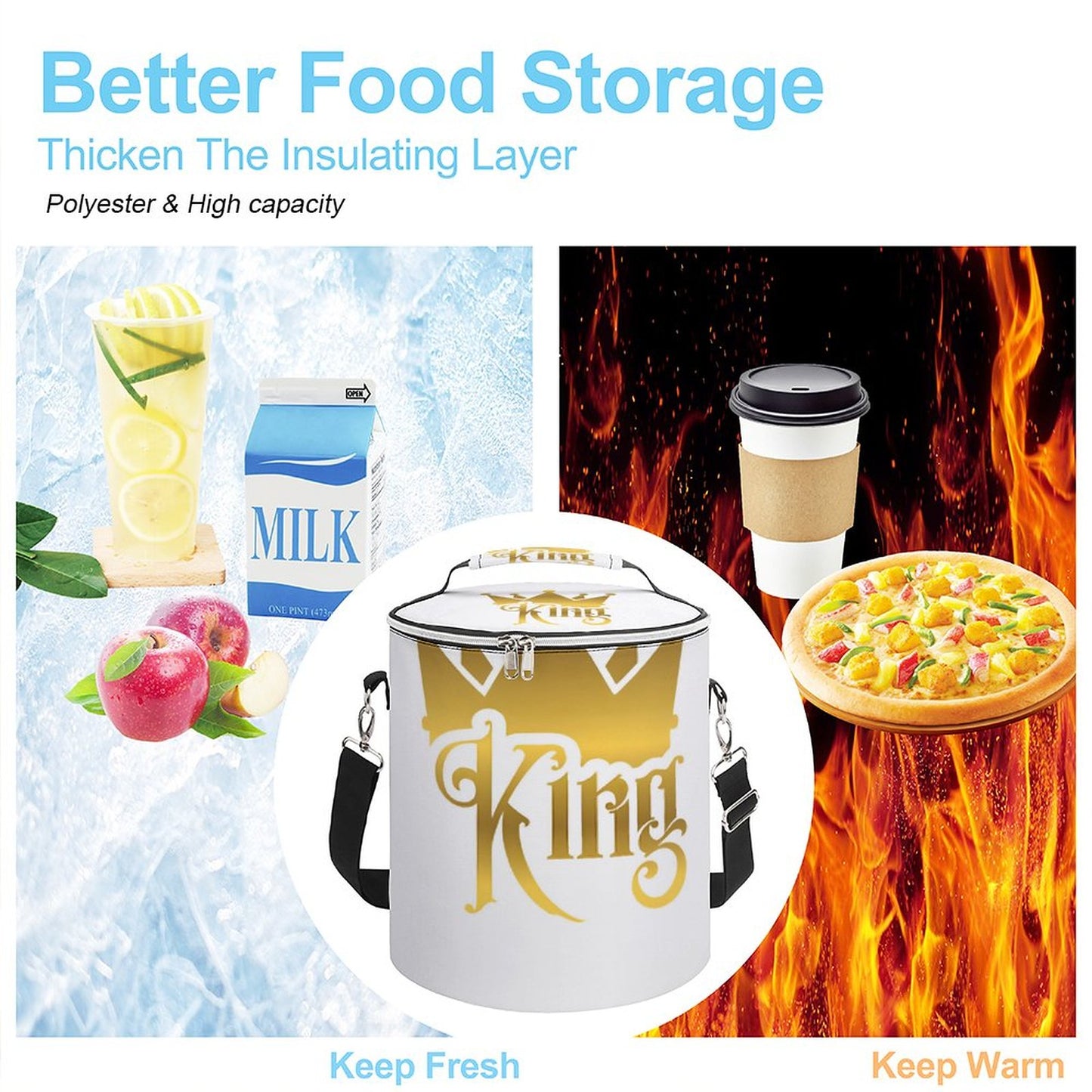 Round Collapsible Insulated Cooler Bag with Shoulder Strap A018 (All-Over Printing)
