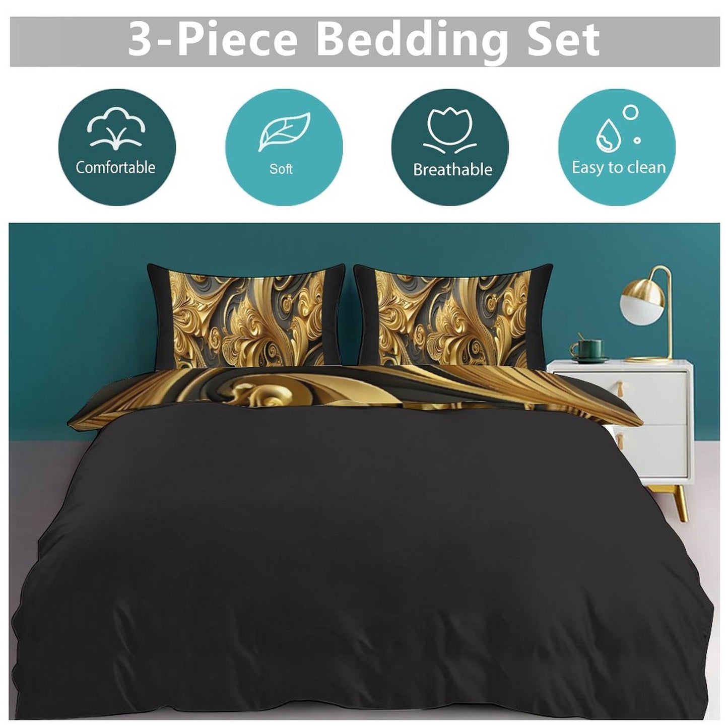 3-Piece Bedding Set-86"×70"/ 218×177cm (Dual-sidede Printing)
