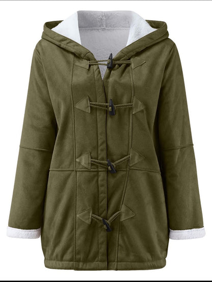 Full Size Pocketed Long Sleeve Hooded Toggle Jacket (many colors) -*SMALL-5XL