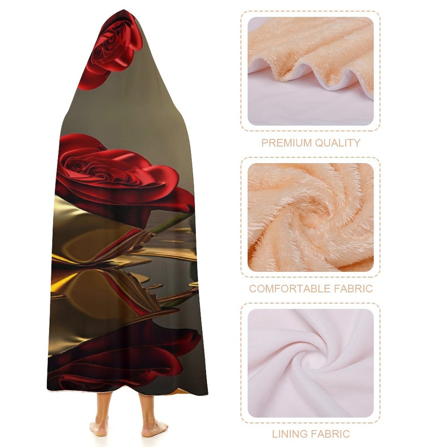 ROSE IN GOLD Wrap Hooded Blanket-50"x60"/ 130x150cm