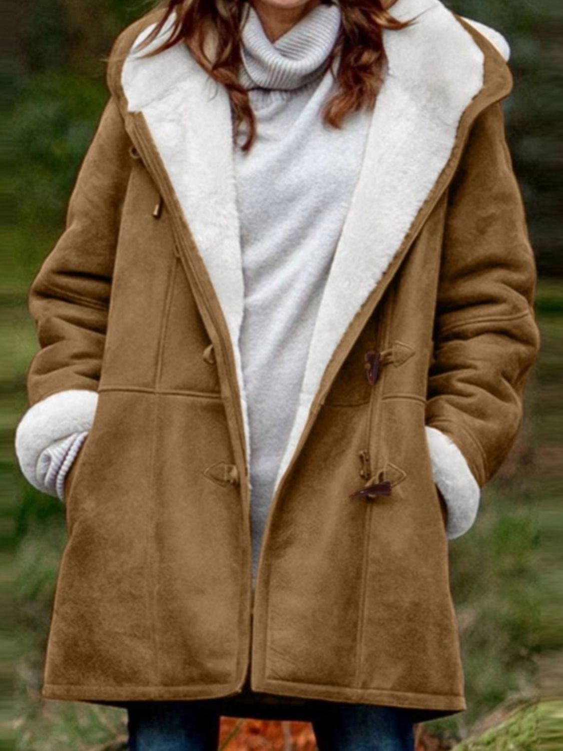 Full Size Pocketed Long Sleeve Hooded Toggle Jacket (many colors) -*SMALL-5XL