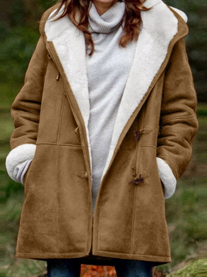Full Size Pocketed Long Sleeve Hooded Toggle Jacket (many colors) -*SMALL-5XL
