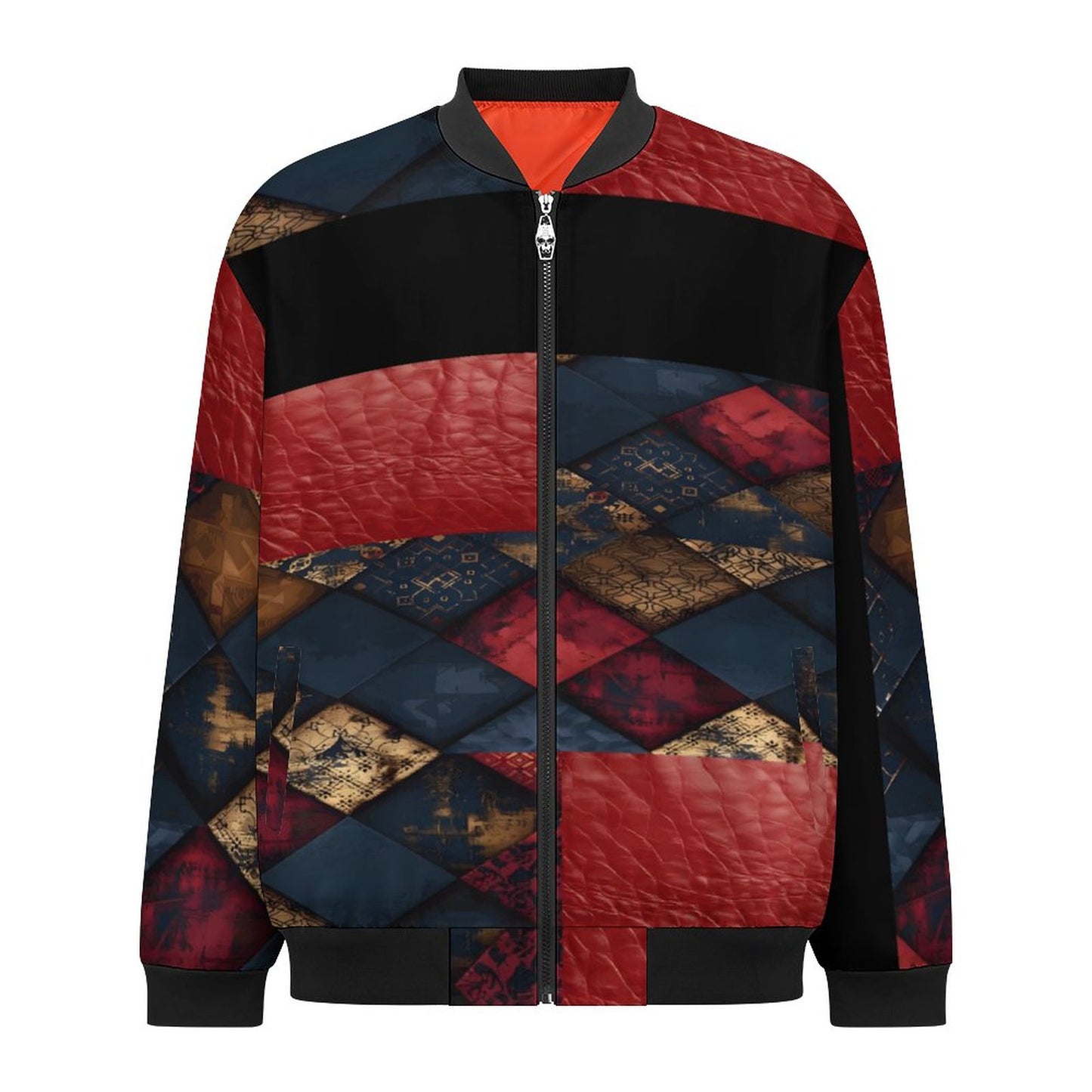 TRIANGLES & LEATHER Zipper Bomber Jacket-SMALL-5XL
