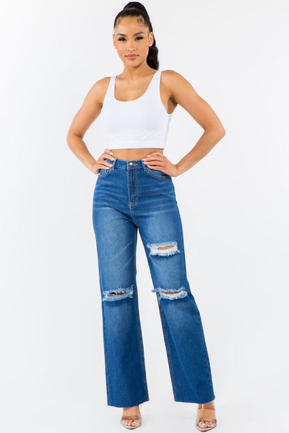 American Bazi High Waist Distressed Wide Leg Jeans-SIZE 1-13