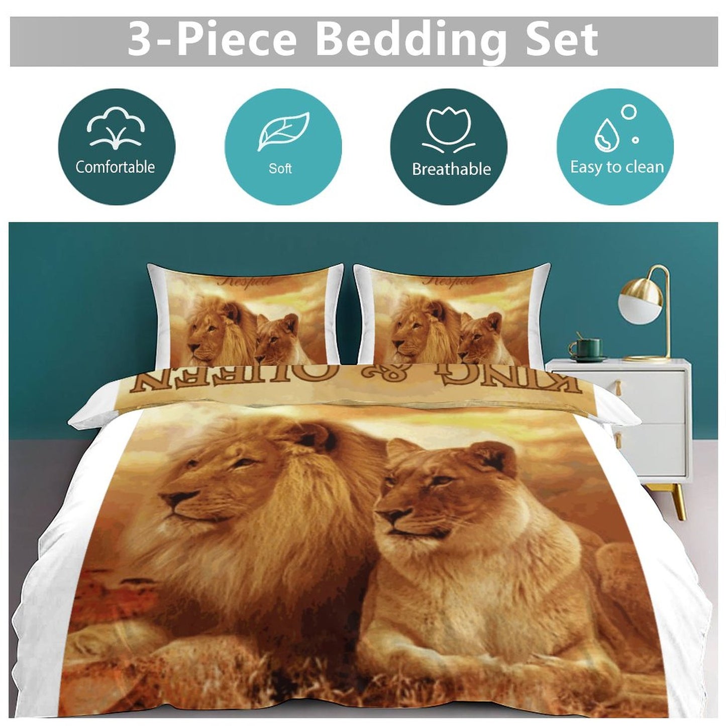 3-Piece Bedding Set-86"×70"/ 218×177cm (Dual-sidede Printing)
