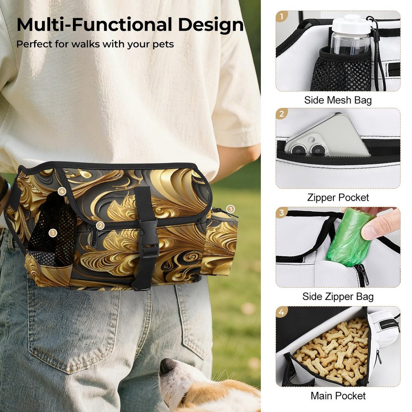 200gsm Pet Outdoor Training Storage Waist Bag(All-Over Printing)
