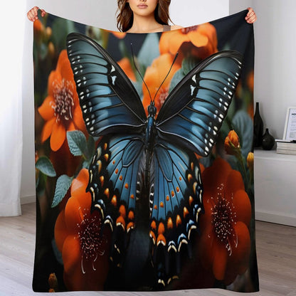 280gsm Flannel Blanket-60"x80" (Dual-sided Printing)-BLUE BUTTERFLY