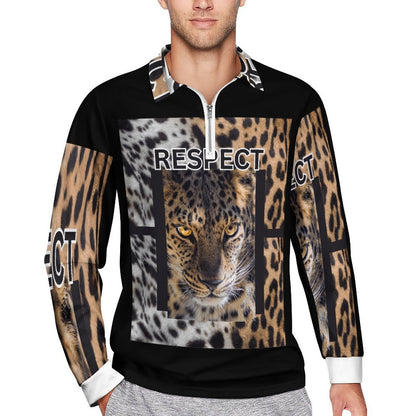 Quarter Zip Men's Long Sleeve POLO Shirt RL (All-Over Printing)
