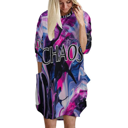 CHAOS Loose Long-sleeve Dress with Pockets-SMALL-5XL
