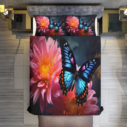 BLUE BUTERFLY 3-Piece Bedding Set-90"x90"/ 229x229cm QUEEN SIZE (Dual-sided Printing)