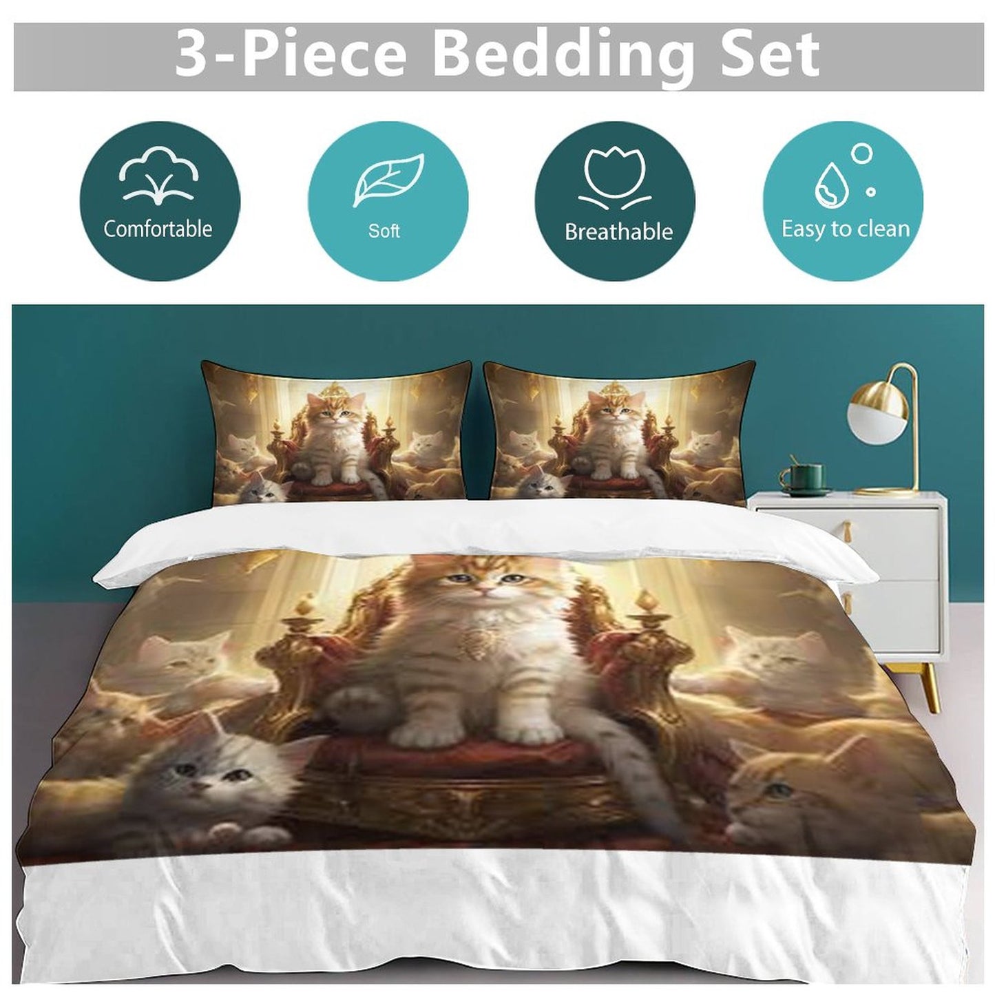 3-Piece Bedding Set-90"x90"/ 229x229cm (Dual-sided Printing)