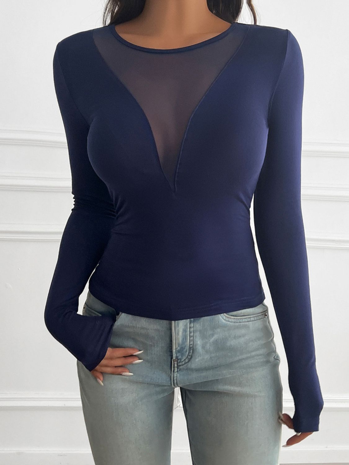 Round Neck Long Sleeve Shirt (black/burgundy/dk. blue)-S-XL