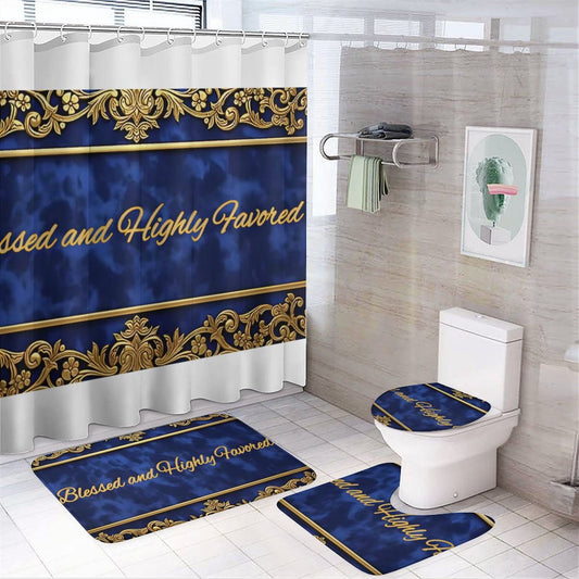 Shower Curtain Set with 3 Rugs