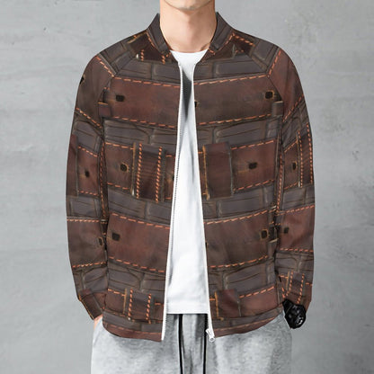 RUGGED LEATHER BUCKLE Print Raglan Zipper Jacket-SMALL-5XL