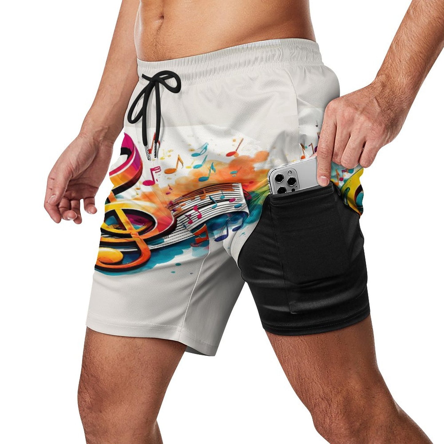 MUSIC GRAFFITI Men's Beach/GYM Shorts with 4 Pockets-SMALL-3XL