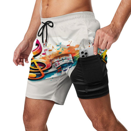 MUSIC GRAFFITI Men's Beach/GYM Shorts with 4 Pockets-SMALL-3XL