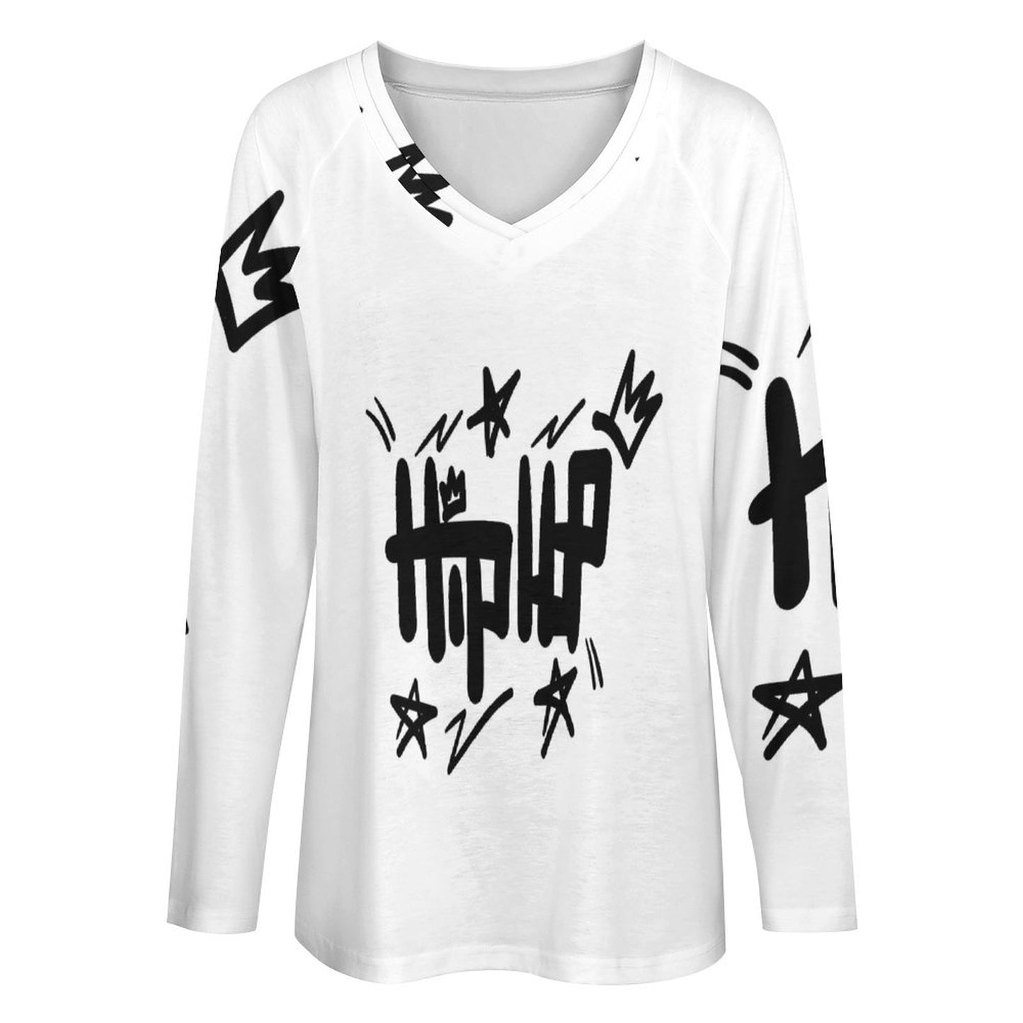 V-neck Loose Long Sleeve T-shirt TLREV2 (All-Over Printing)