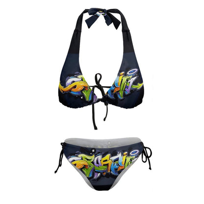 COLORFUL GRAFFITI Two Piece Halter Swimsuit-*XS-2XL