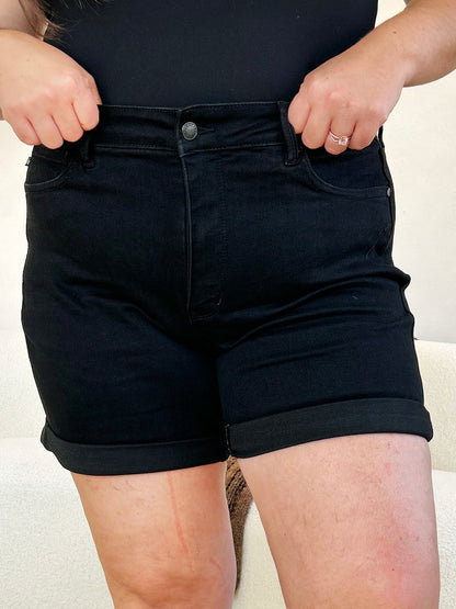 Judy Blue Full Size High Waist Tummy Control Cuffed Denim Shorts-SIZE 0-3XL
