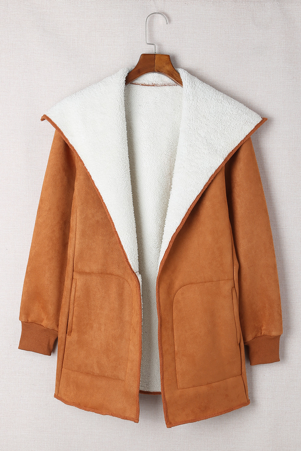 Open Front Long Sleeve Sherpa Jacket (caramel/blush pink/grey/black)-SMALL-XL
