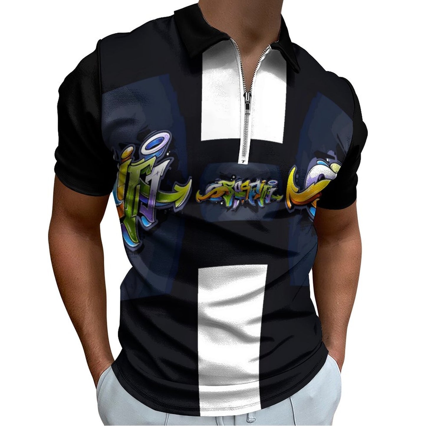 COLORFUL GRAFFITI Men's Short Sleeve POLO Shirt with Zipper-2XS-6XL