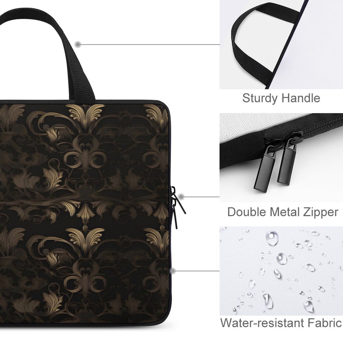 BLACK & GOLD ACCENT Laptop Case-sizes: 10"-17"